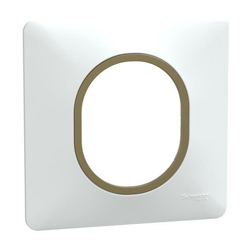 Plaque de finition 1 poste Schneider Ovalis blanc liseré laiton - vue de profil