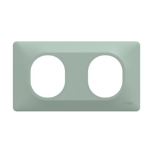 plaque de finition 2 postes schneider ovalis coloris sauge - vue de face