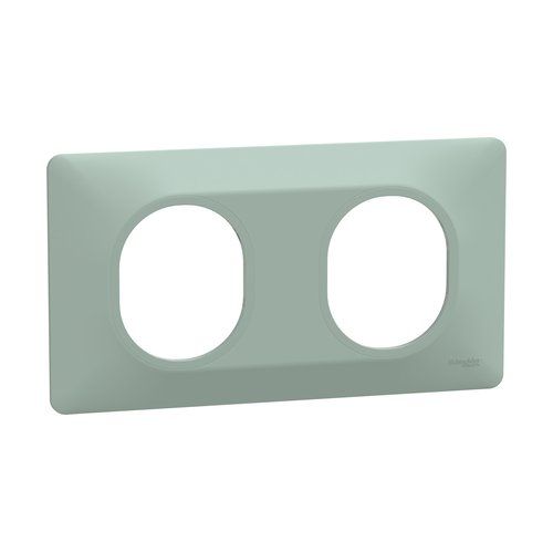 plaque de finition 2 postes schneider ovalis coloris sauge - vue de profil