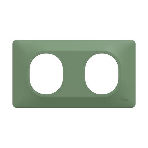 plaque de finition 2 postes schneider ovalis vert forêt - vue de face
