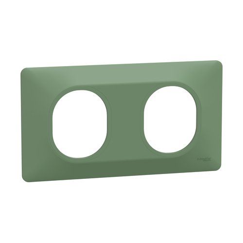 plaque de finition 2 postes schneider ovalis vert forêt - vue de profil