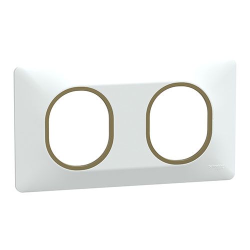 plaque de finition 2 postes Schneider Ovalis blanche avec bague en laiton - vue de profil