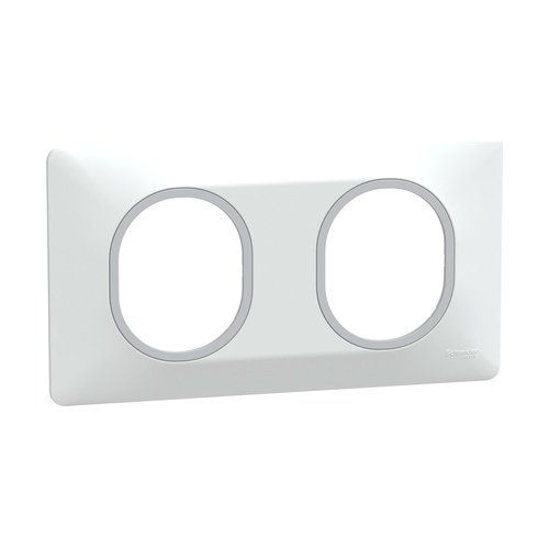 plaque de finition 2 postes schneider ovalis blanc liseré argent - vue de profil