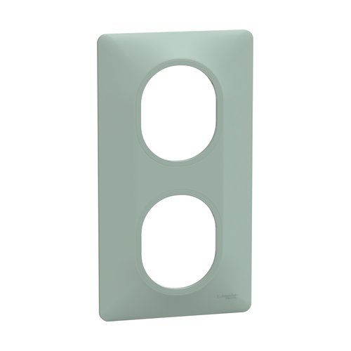 plaque de finition 2 postes vertical schneider ovalis coloris sauge - vue de profil