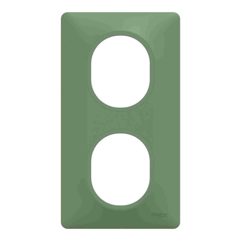 plaque de finition 2 postes vertical schneider ovalis coloris vert forêt - vue de face