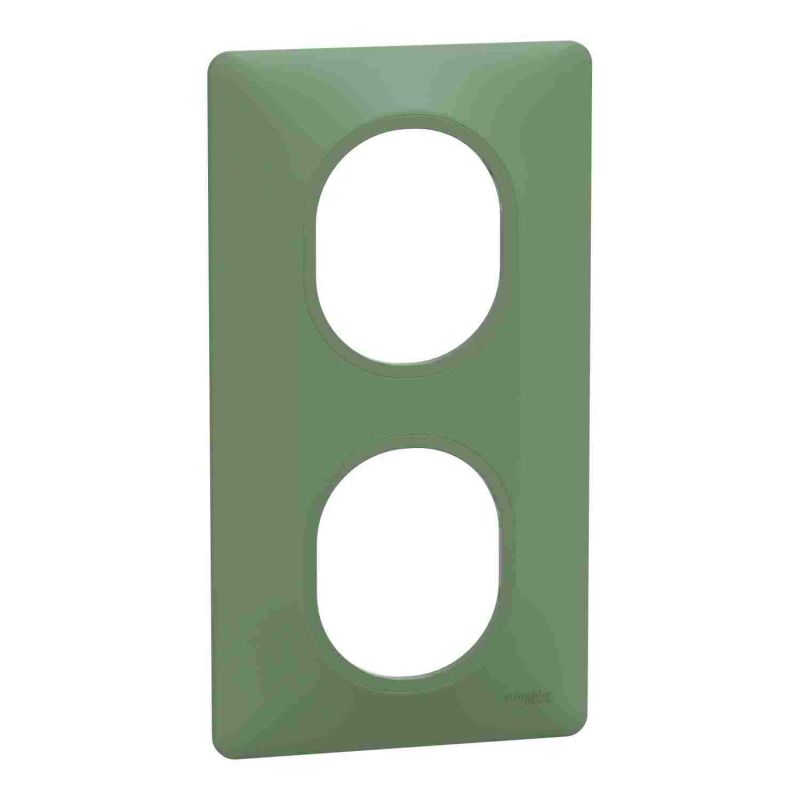 plaque de finition 2 postes vertical schneider ovalis coloris vert forêt - vue de profil