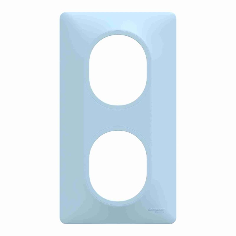plaque de finition 2 postes vertical schneider ovalis bleu azurin - vue de face