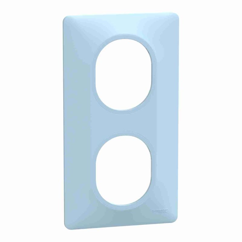 plaque de finition 2 postes vertical schneider ovalis bleu azurin - vue de profil