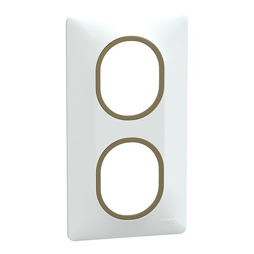 plaque de finition 2 postes vertical Schneider Ovalis blanc bague effet laiton - vue de profil