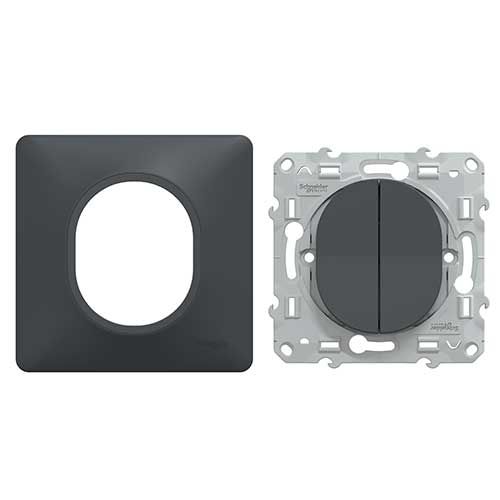 SCHNEIDER Ovalis Interrupteur va et vient + poussoir complet anthracite