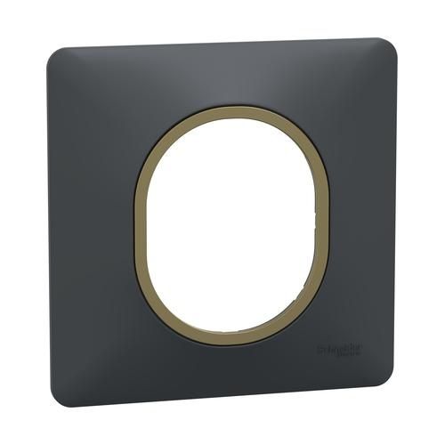 plaque de finition 1 poste schneider ovalis anthracite liseré laiton - vue de profil