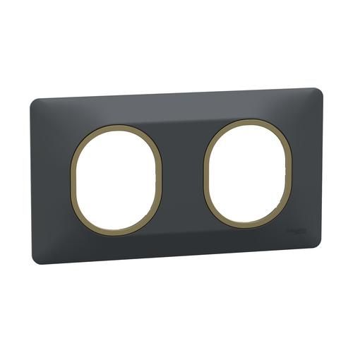 plaque de finition 2 postes schneider ovalis anthracite liseré laiton - vue de profil