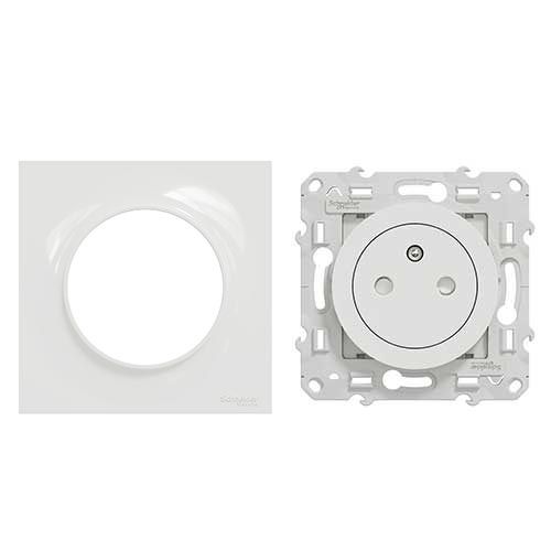 SCHNEIDER Odace Prise de courant 2P+T affleurante complète blanc