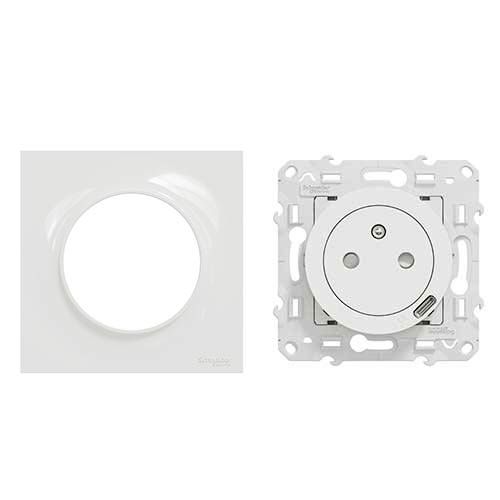 SCHNEIDER Odace Prise de courant 2P+T + USB Type-C affleurante complète blanc