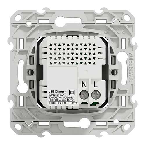 Prise chargeur double USB TYPE A+C blanc SCHNEIDER Odace - image de dos