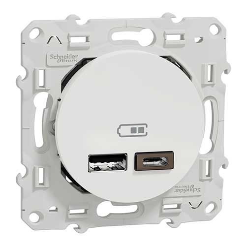 Prise chargeur double USB TYPE A+C blanc SCHNEIDER Odace - image de profil