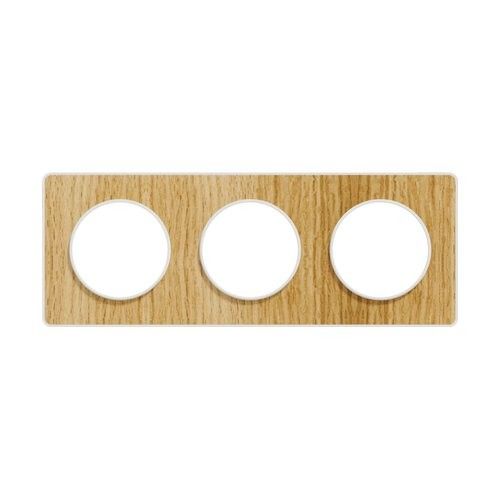 plaque 3 postes Schneider Odace Touch bois naturel avec liseré blanc - vue de face