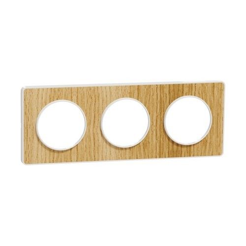 plaque 3 postes Schneider Odace Touch bois naturel avec liseré blanc