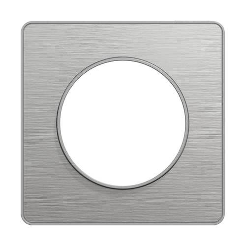 plaque 1 poste Schneider Odace Touch aluminium brossé avec liseré aluminium - vue de face
