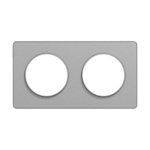 plaque 2 postes schneider odace touch coloris aluminium - vue de face