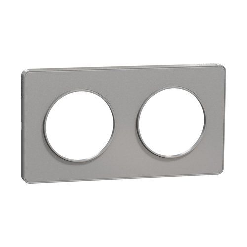 plaque 2 postes schneider odace touch coloris aluminium - vue de profil