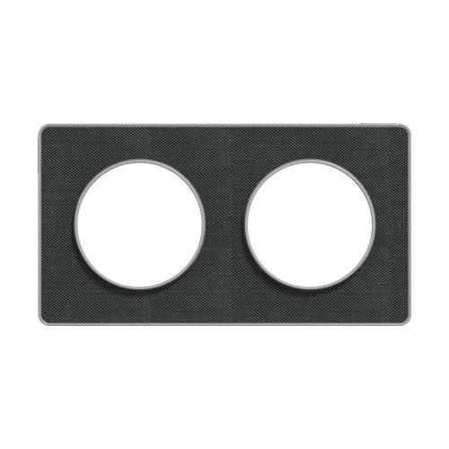Plaque double Schneider Odace Touch Kvadrat ombre avec liseré aluminium - vue de face