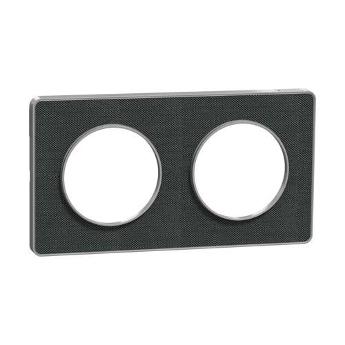 Plaque double Schneider Odace Touch Kvadrat ombre avec liseré aluminium