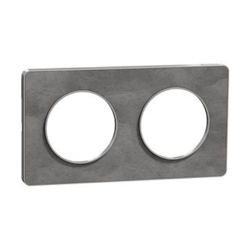 Plaque double SCHNEIDER Odace Touch ardoise avec liseré aluminium - vue de profil