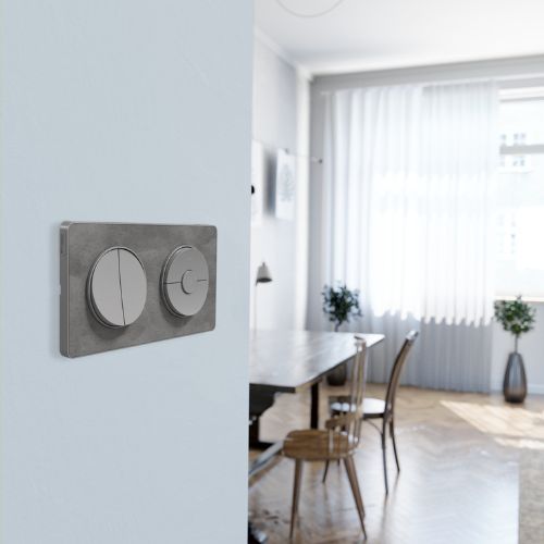 Plaque double SCHNEIDER Odace Touch ardoise avec liseré aluminium - photo ambiance intérieur
