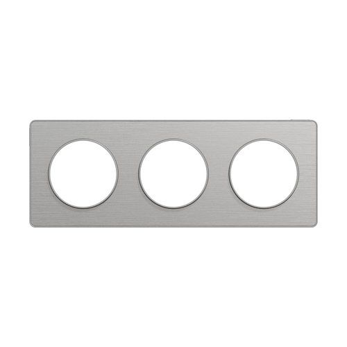 plaque de finition 3 postes Schneider Odace Touch finition aluminium brossé - vue de face