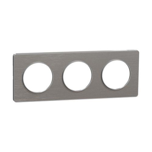 plaque de finition 3 postes Schneider Odace Touch finition aluminium brossé