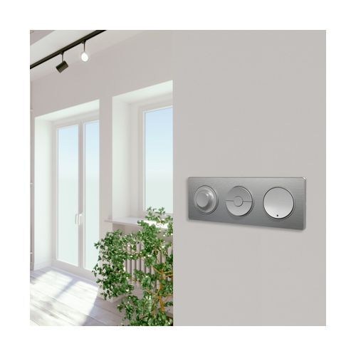 plaque de finition 3 postes Schneider Odace Touch finition aluminium brossé - vue de dos
