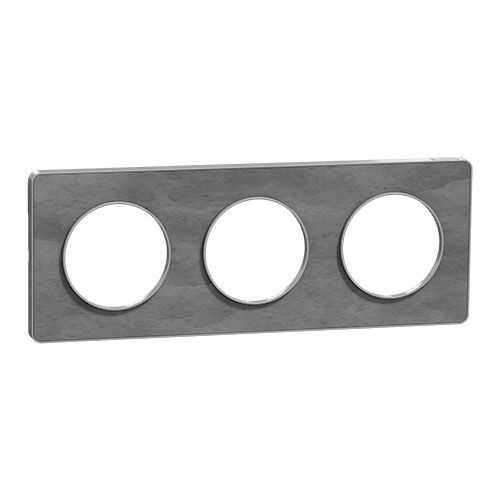 plaque de finition 3 postes Schneider Odace Touch coloris ardoise et liseré aluminium - vue de profil