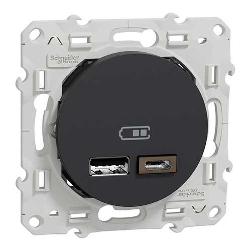 SCHNEIDER Odace Prise chargeur double USB TYPE A+C anthracite - S540401