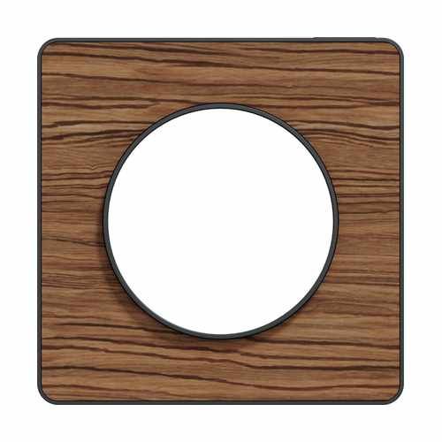 plaque 1 poste Schneider Odace Touch finition bois zebrano avec liseré anthracite - vue de face