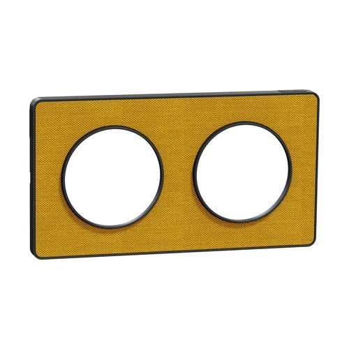 plaque 2 postes Schneider Odace Touch finition Kvadrat ocre avec liseré anthracite