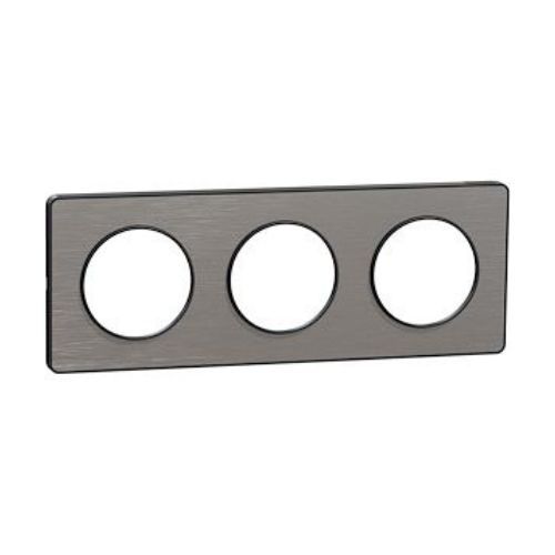 Plaque triple SCHNEIDER Odace Touch aluminium brossé avec liseré anthracite - vue de profil