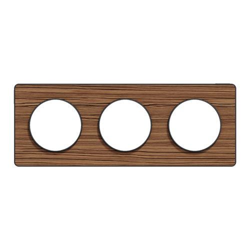 plaque 3 postes Schneider Odace Touch finition bois zebrano avec liseré anthracite