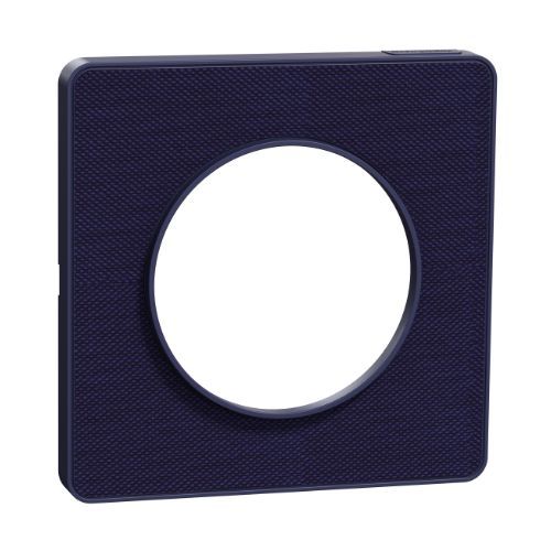 Plaque simple SCHNEIDER Odace Touch finition tissu Kvadrat bleu roi avec liseré bleu cobalt - vue de profil