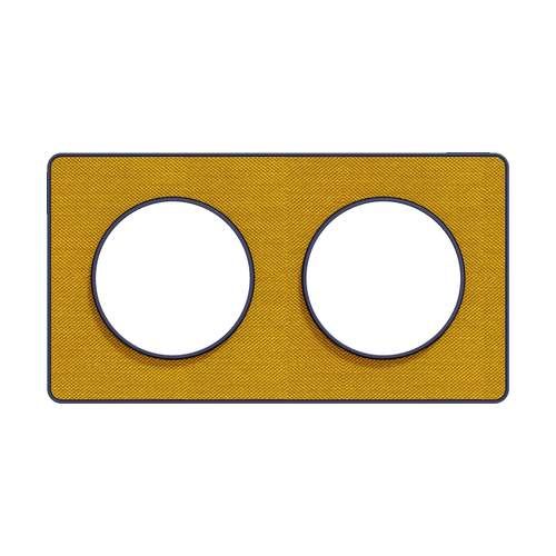 plaque 2 postes Schneider Odace Touch finition Kvadrat ocre avec liseré bleu cobalt - vue de face
