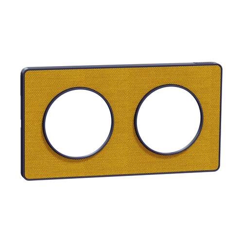 plaque 2 postes Schneider Odace Touch finition Kvadrat ocre avec liseré bleu cobalt