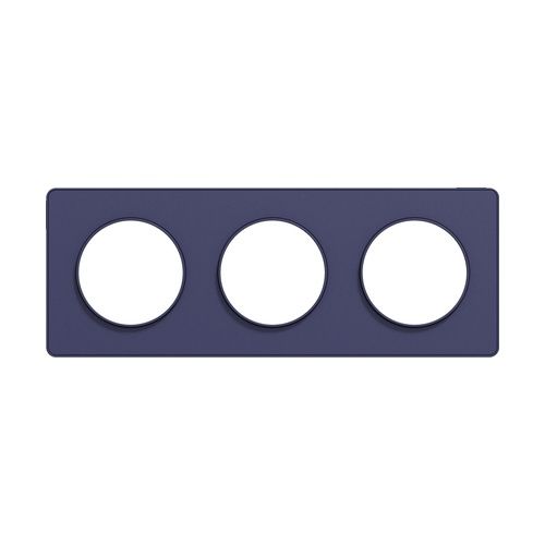 plaque 3 postes Schneider Odace Touch horizontaux ou verticaux 71mm bleu cobalt - vue de face