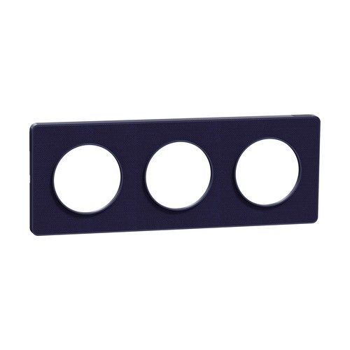 plaque 3 postes Schneider Odace Touch finition Kvadrat bleu roi avec liseré bleu cobalt