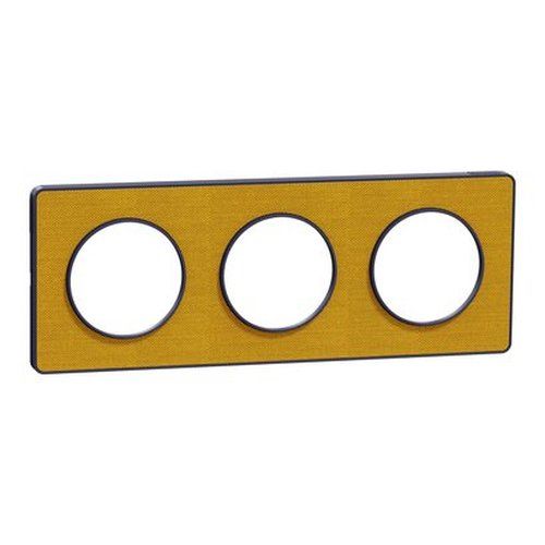 plaque 3 postes Schneider Odace Touch finition Kvadrat ocre avec liseré bleu cobalt