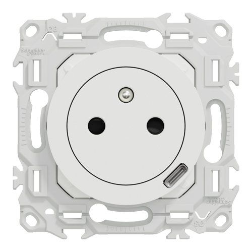 prise de courant 2P+T Schneider Odace avec USB-C coloris blanc craie - vue de face