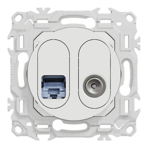 prise mixte RJ45+TV Schneider Odace blanc craie - vue de face