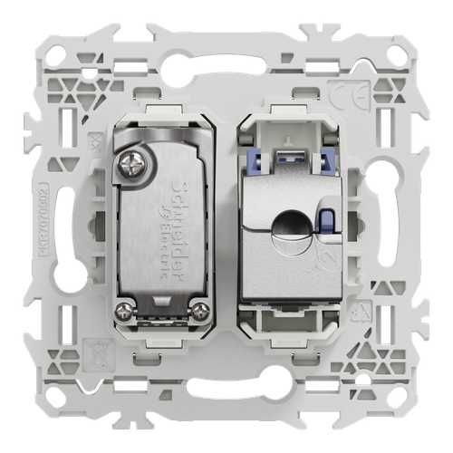 prise mixte RJ45+TV Schneider Odace blanc craie - vue de dos