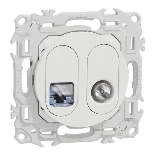 prise mixte RJ45+TV Schneider Odace blanc craie