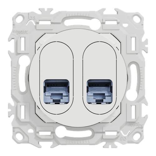 Prise double RJ45 Schneider Odace blanc - vue de face