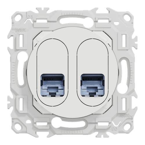 double prise RJ45 Schneider Odace blanc craie - vue de face
